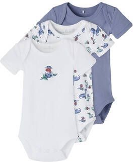 NAME IT BABY romper NBMBODY set van 3 wit/blauw