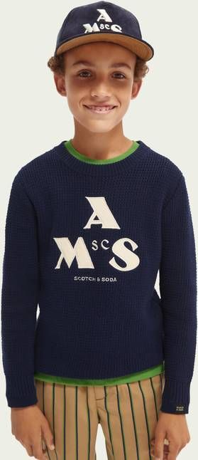 Scotch & Soda trui met printopdruk donkerblauw/ecru