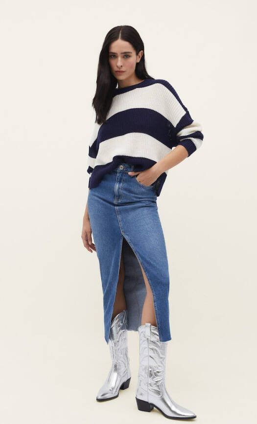 Stradivarius Basic Gestreepte Sweater Marineblauw