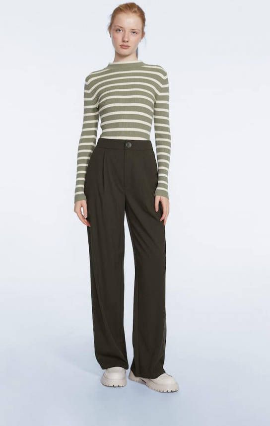 Stradivarius Broek Met Wijde Pijpen Kaki 40