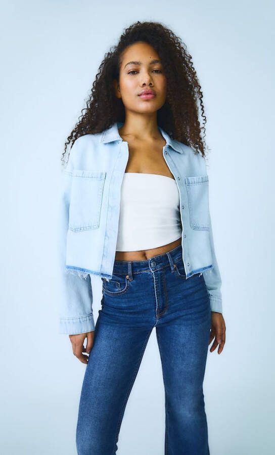 Stradivarius Cropped Denim Overshirt Denim Met Bleached Effect