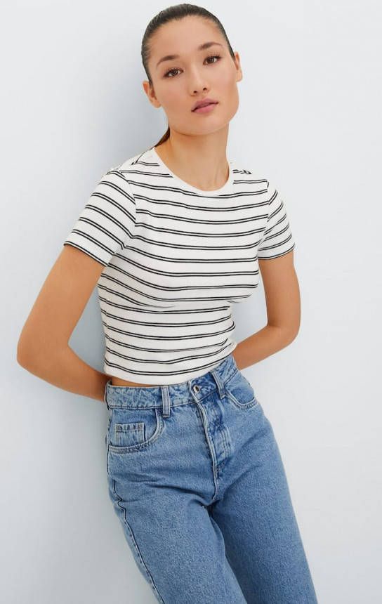Stradivarius Cropped T Shirt Korte Mouw Wit