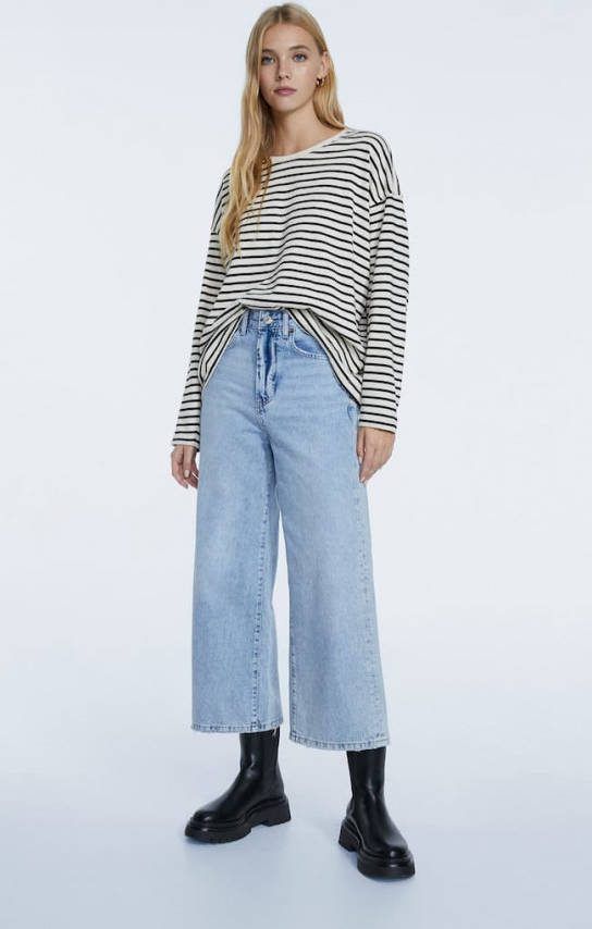 Stradivarius Culotte Jeans Denim Met Bleached Effect 40