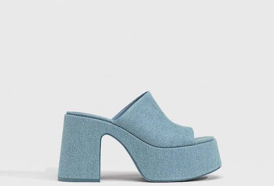 Stradivarius Denim Clog Met Plateauzool En Hoge Hak Jeansblauw 41
