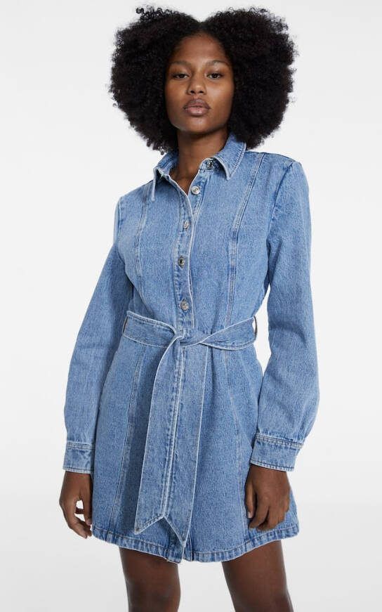 Stradivarius Denim Shirtdress Medium Lichtblauw Denim
