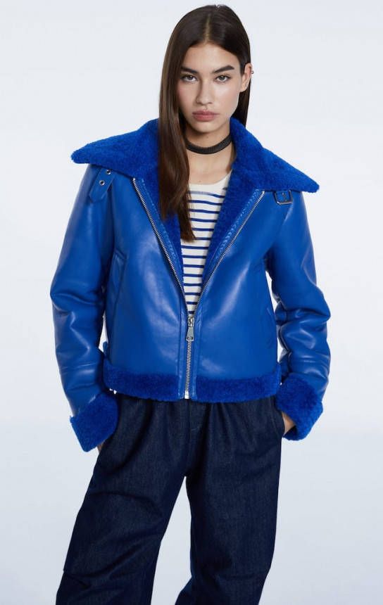 Stradivarius Dubbelzijdig Pilotenjack Met Leereffect Elektrisch Blauw