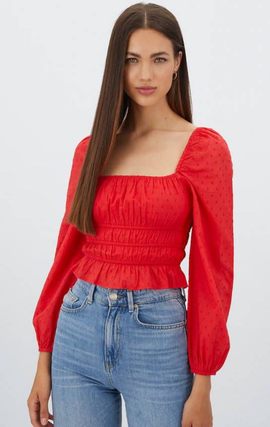 Stradivarius Gerimpelde Blouse Met Stippen In Reliëf Rood