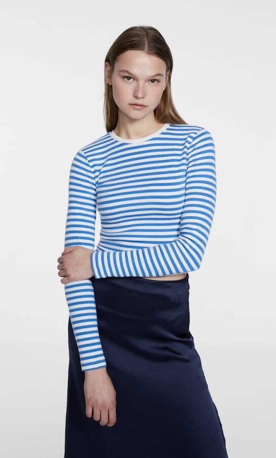 Stradivarius Gestreept T Shirt Met Lange Mouw Hemelsblauw