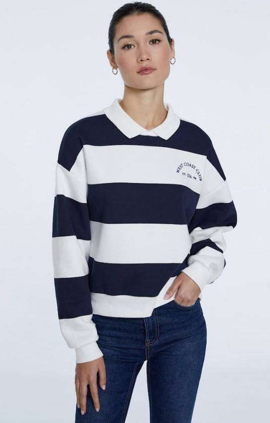 Stradivarius Gestreepte Polo Met Lange Mouw Marineblauw
