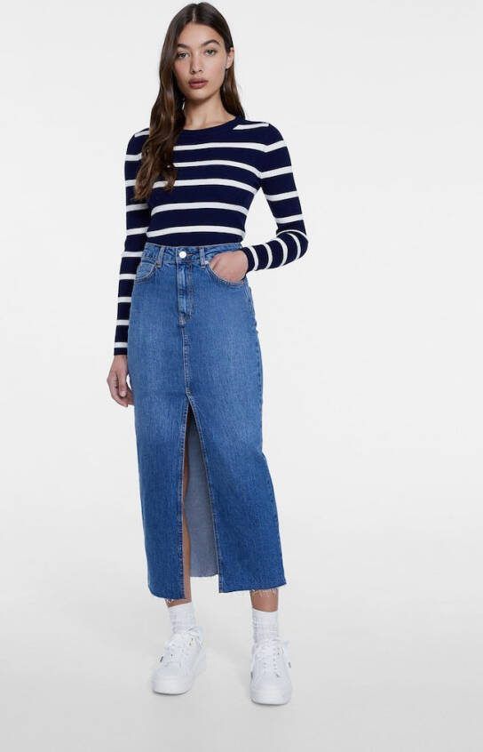 Stradivarius Lange Denim Comfort Rok Medium Lichtblauw Denim 44