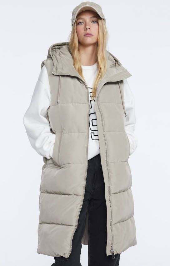 Stradivarius Lange Gewatteerde Bodywarmer Steen