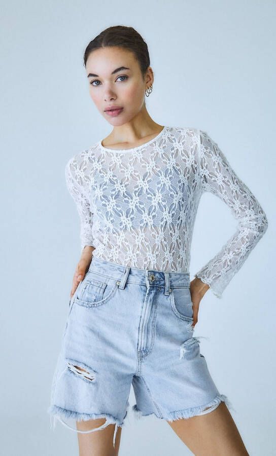 Stradivarius Long Fit Denim Short Medium Lichtblauw Denim 34