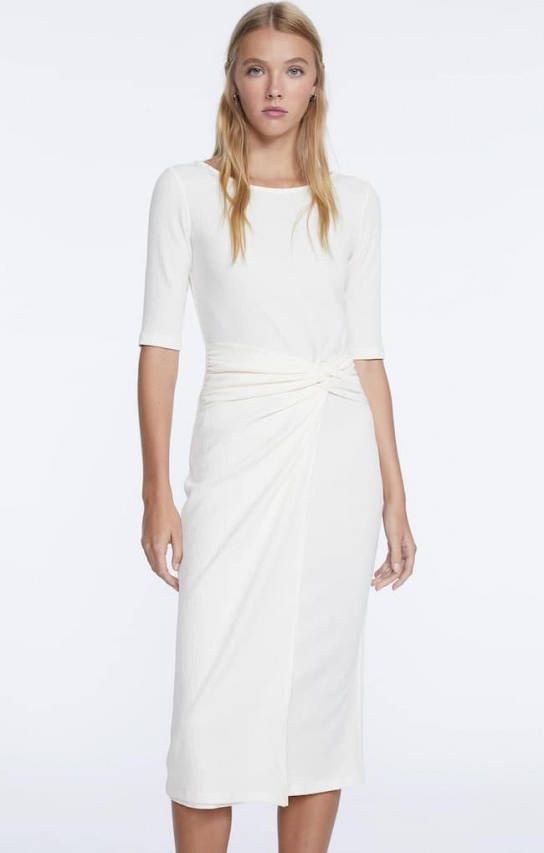 Stradivarius Midi Jurk, Rok Met Geknoopt Detail Vanille