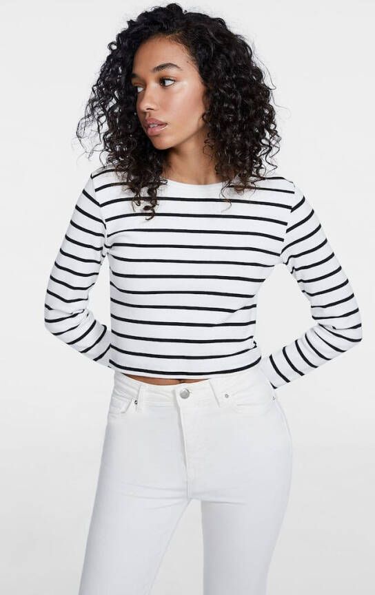 Stradivarius Naadloos T Shirt Met Strepen Ecru