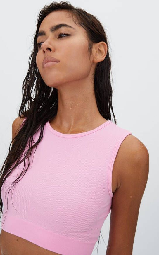 Stradivarius Naadloze Sporttop Kauwgumroze