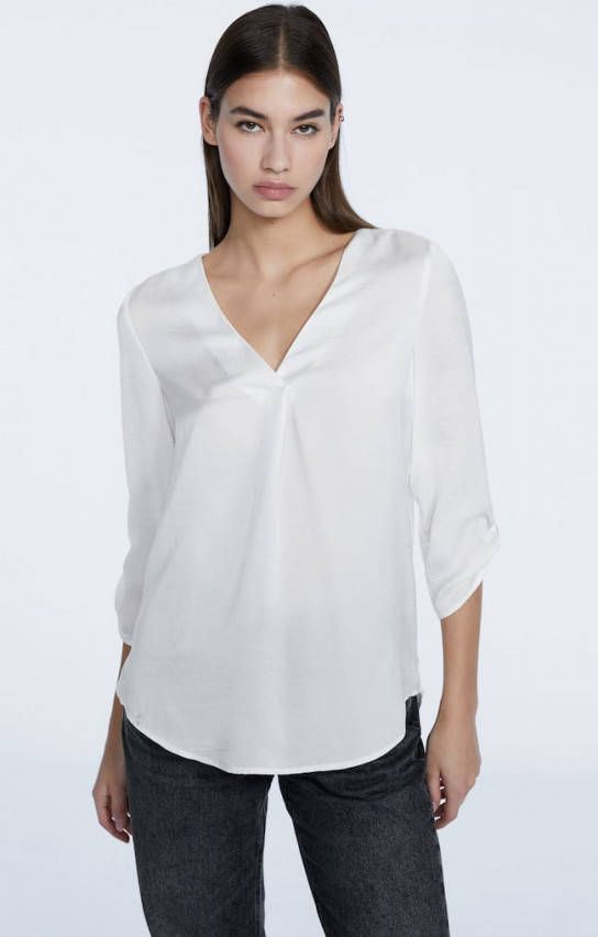 Stradivarius Overhemd Met 3/4 Mouw Wit