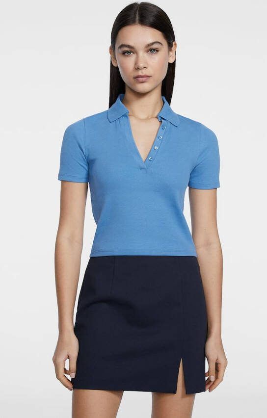 Stradivarius Polo T Shirt Met Knopen Blauwachtig