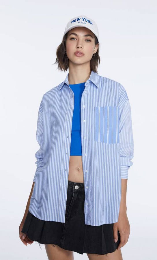 Stradivarius Relax Fit Blouse Met Contrast Hemelsblauw