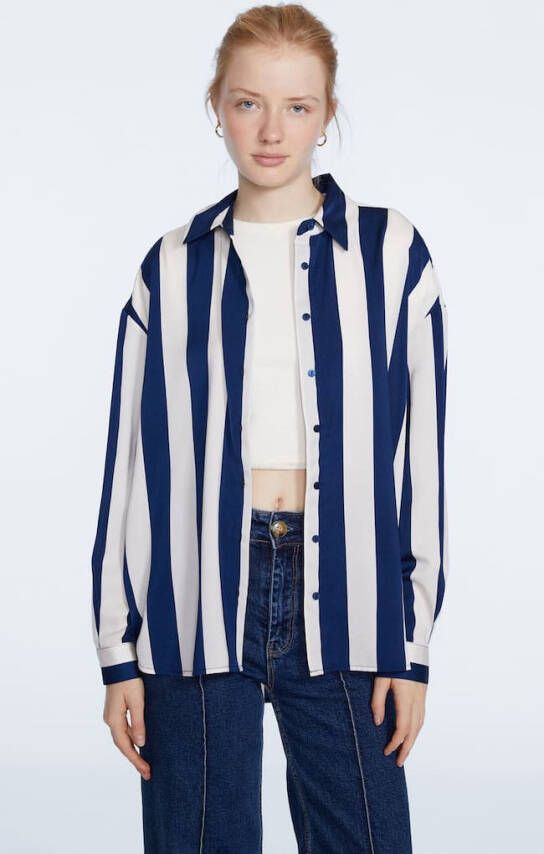 Stradivarius Satijnen Blouse Donkermarine