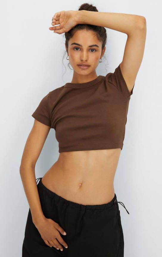 Stradivarius T Shirt Met Korte Mouw Bruin