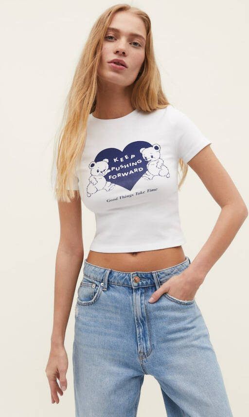 Stradivarius T Shirt Met Print Elektrisch Blauw