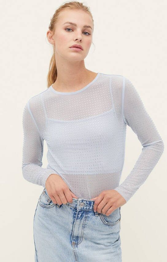 Stradivarius Tule Top Met Steentjes Hemelsblauw