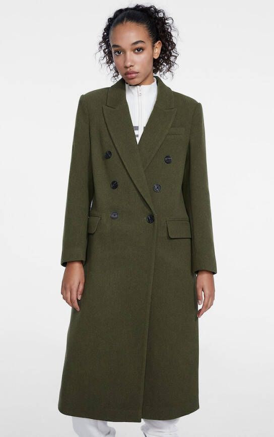 Stradivarius Wollen Jas Met Knopen Kaki