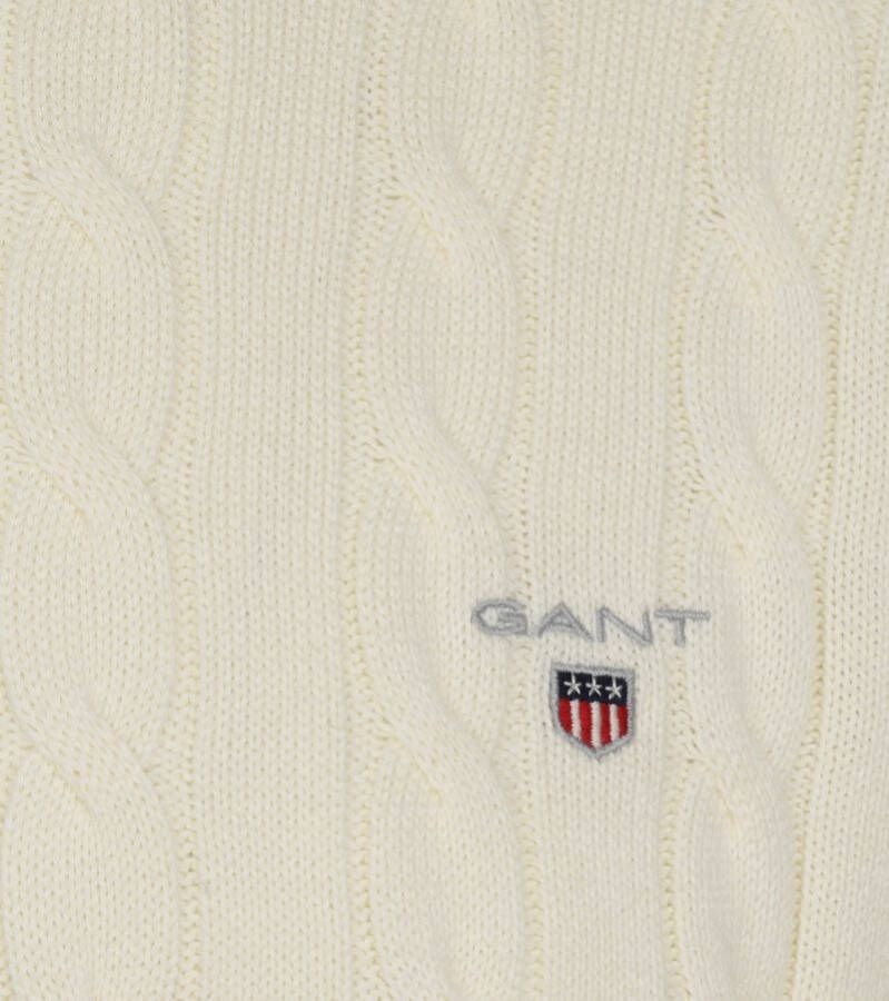 Gant Kabeltrui O Hals Off White , Wit, Heren