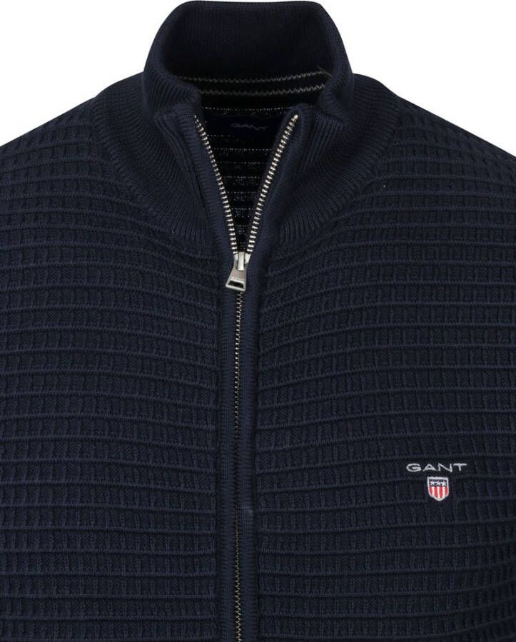 Gant vest met logo donkerblauw effen katoen opstaande kraag