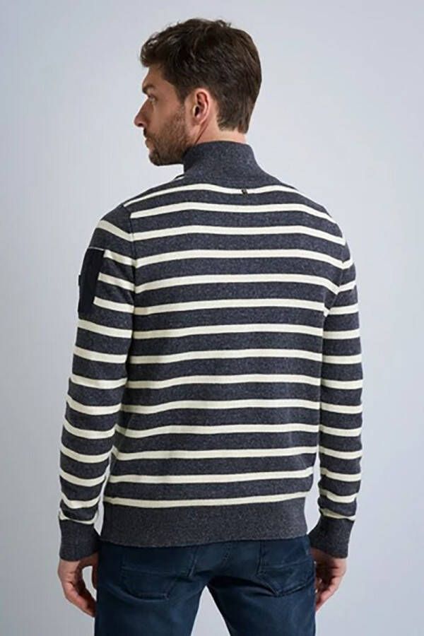 PME Legend Blauwe Trui Half Button + Zip Collar Cotton Rib Knit