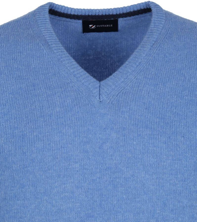Suitable Lamswol Trui V Hals Blauw