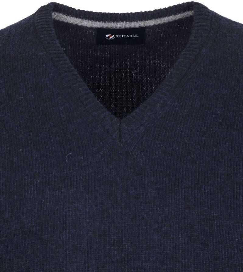Suitable Lamswol Trui V Hals Donkerblauw