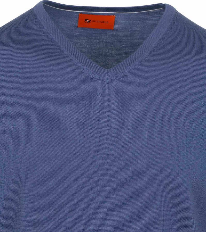 Suitable Pullover V Hals Merino Blauw