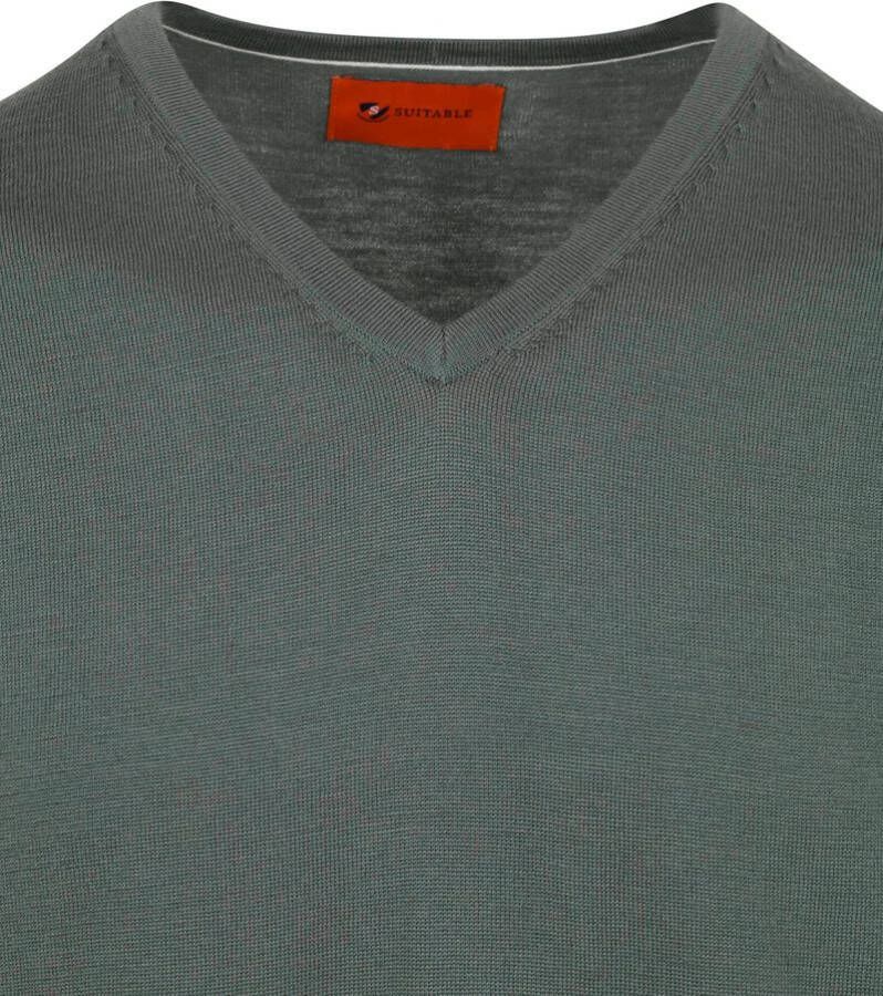 Suitable Pullover V Hals Merino Groen