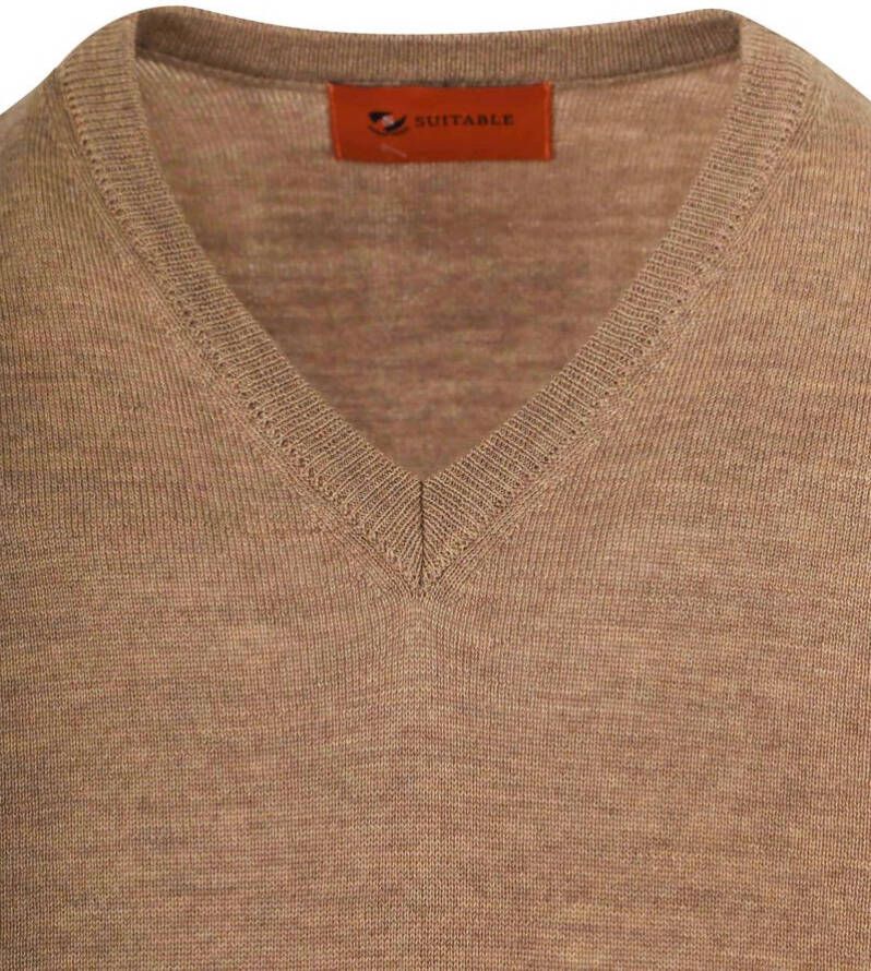 Suitable Pullover V Hals Wol Beige