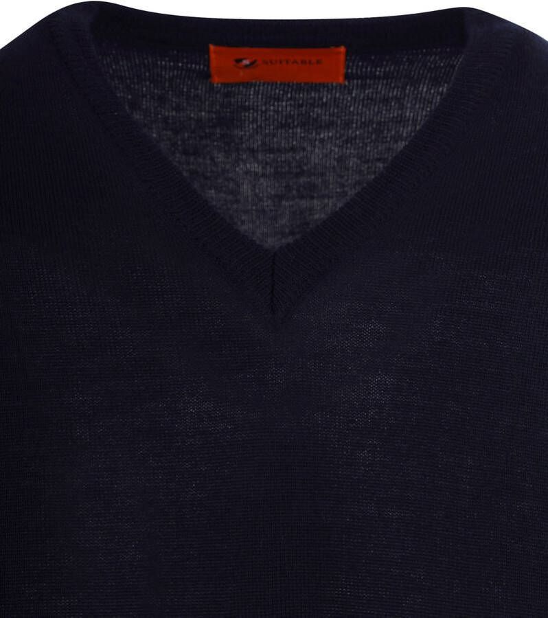 Suitable Pullover V Hals Wol Donkerblauw