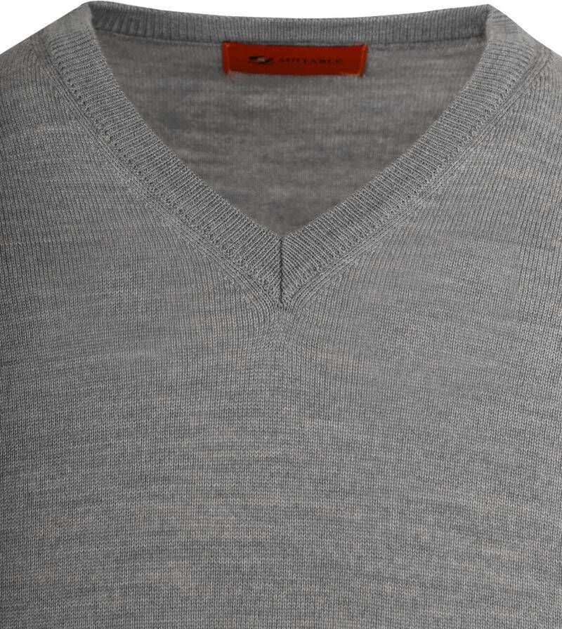 Suitable Pullover V Hals Wol Grijs