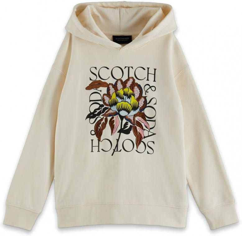 Scotch and Soda Truien Girls Loose fit artwork hoodie Wit