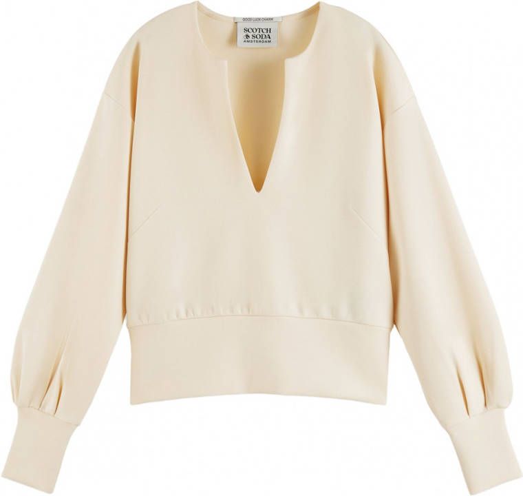 Scotch and Soda Truien V Neck Sweatshirt Pleated Sleeves Geel