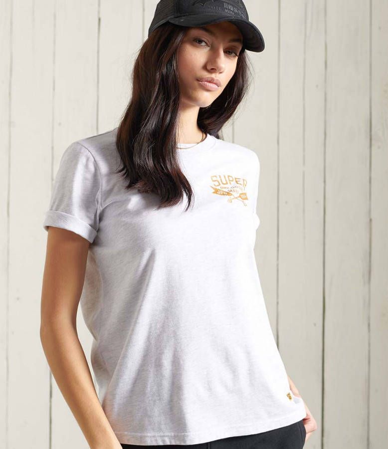 Superdry T shirt Glitter Sparkle met printopdruk en glitters wit