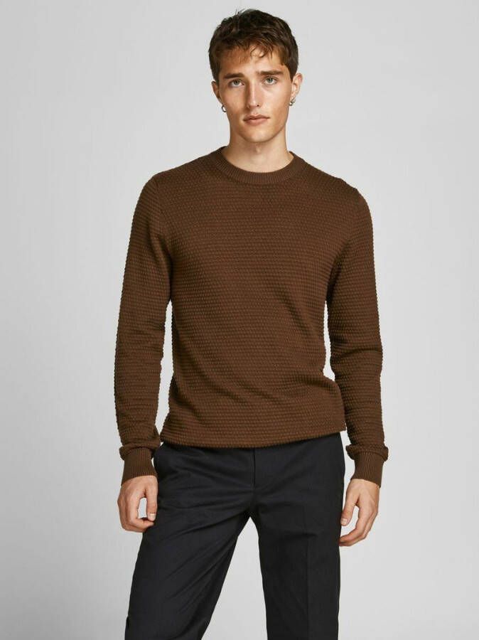 JACK & JONES PREMIUM trui JPRBLUATLAS met all over print en textuur coffee bean
