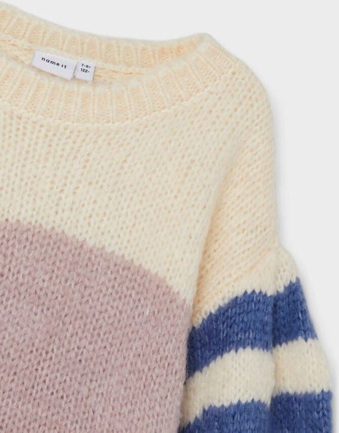 name it Noem het Kids Nkfoliana ls Boxy Breid Ebb and Flow | Freewear Gestreept , Beige, Dames