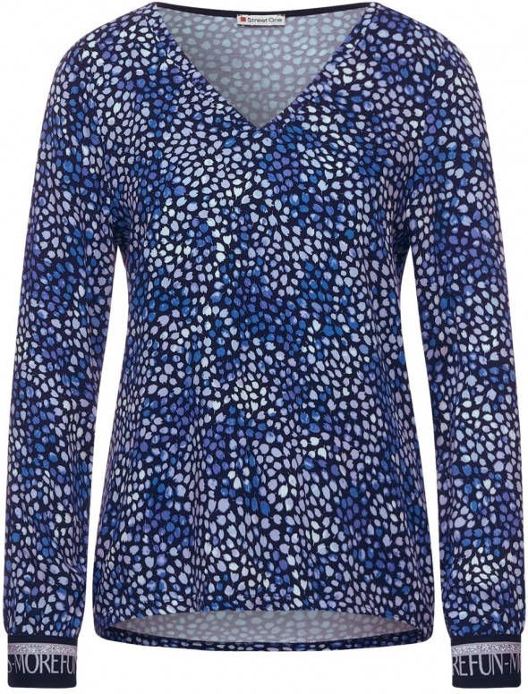 Street One top met contrastbies en glitters donkerblauw