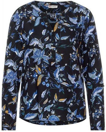 Street One top met bladprint zwart/blauw/oranje/groen