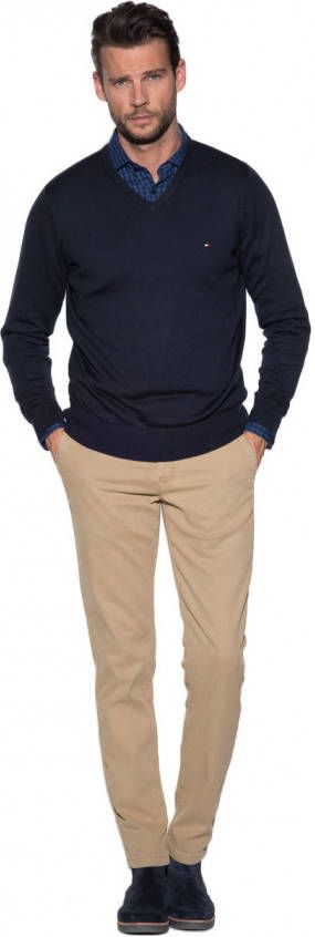 Tommy Hilfiger Blauwe Trui Core Cotton silk Vneck