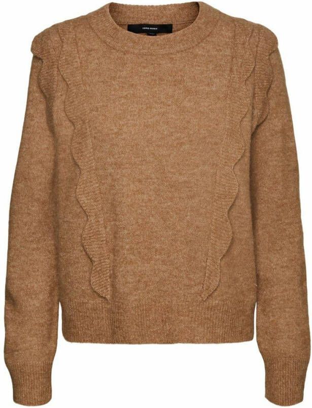 VERO MODA gebreide trui VMKATIE met volant bruin
