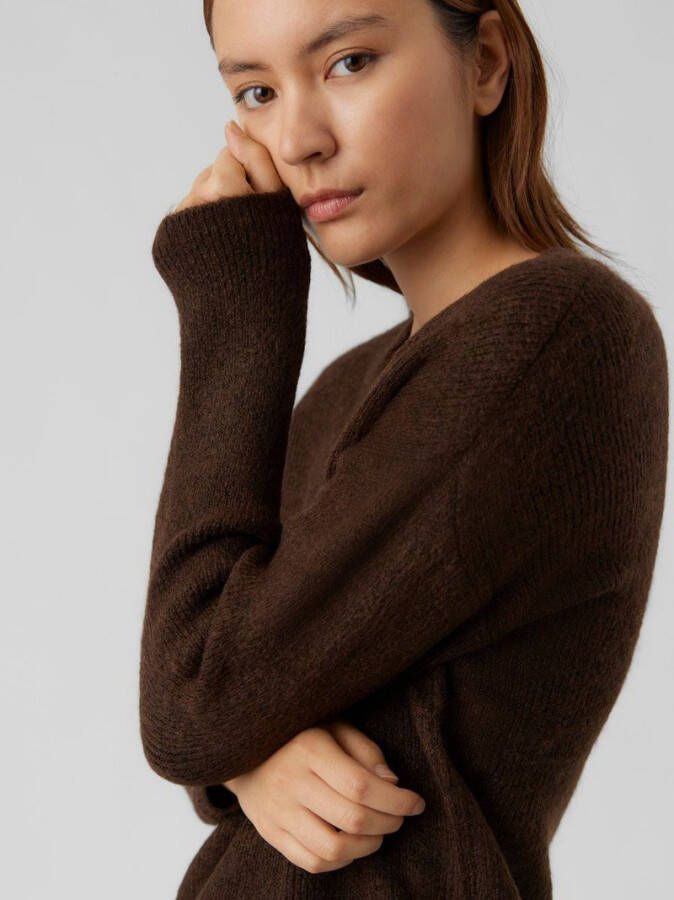 Vero Moda vmcrewlefile ls v neck blouse noos koffieboon/melange | Freewear Bruin , Bruin, Dames