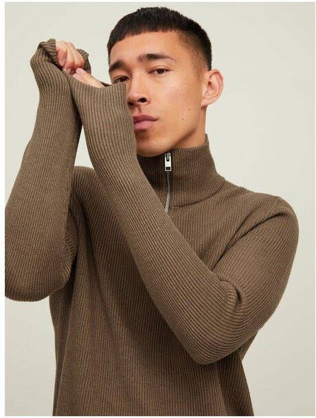 jack & jones Jprperfect gebreide halve zip snap , Bruin, Heren