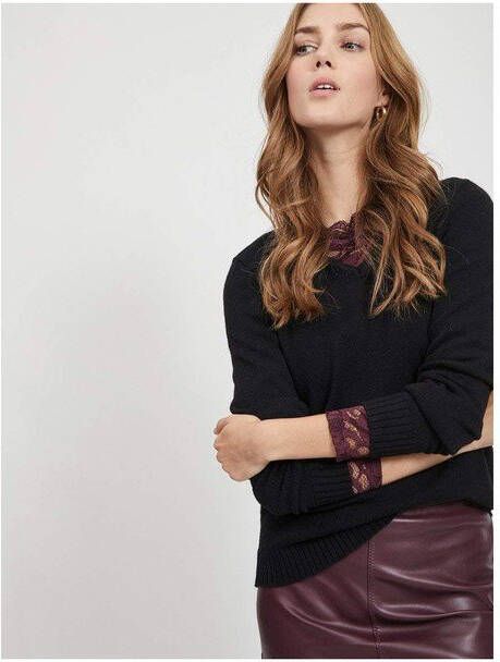 Vila Viril L/S V Neck Knit TOP , Zwart, Dames
