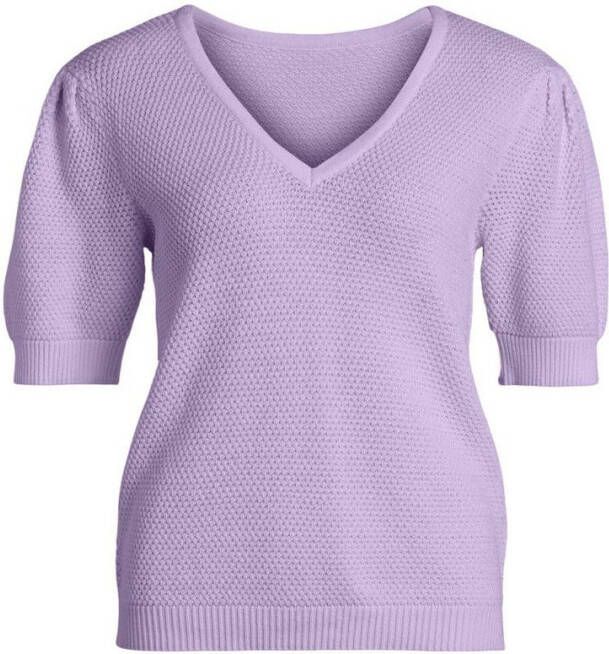 Vila Trui met korte mouwen VICHASSA V NECK PUFF met korrelig breimotief